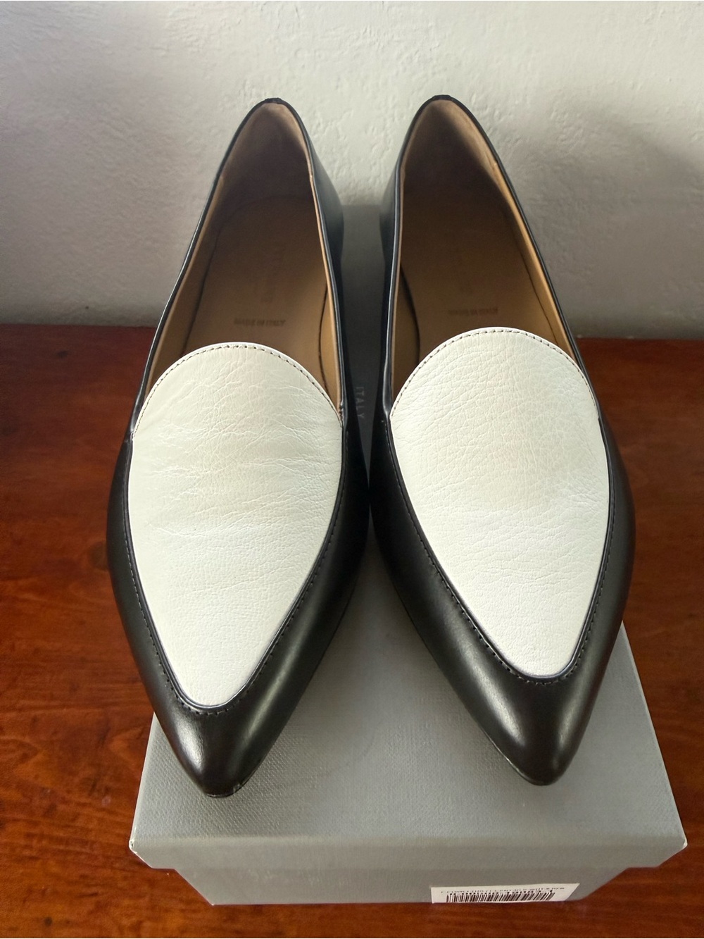 Everlane Two-Tone Pointed Leather Loafers in Black and White